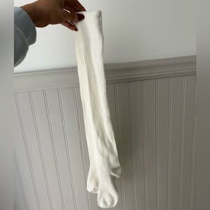 Long Cream Women's Ribbed Knee High Socks